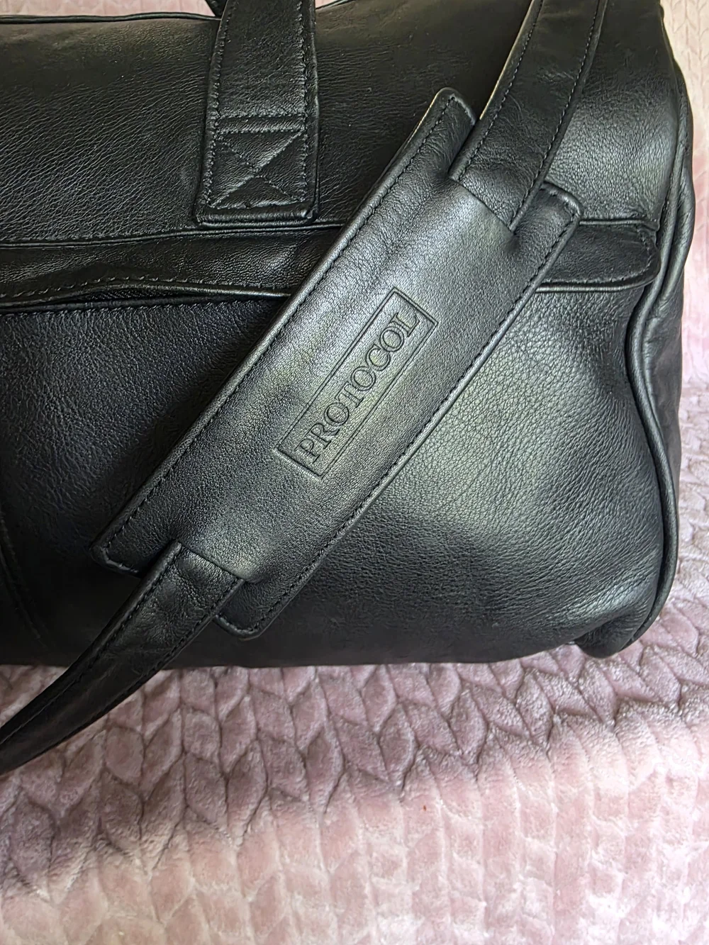 Black Leather Travel Duffel Bag for Men